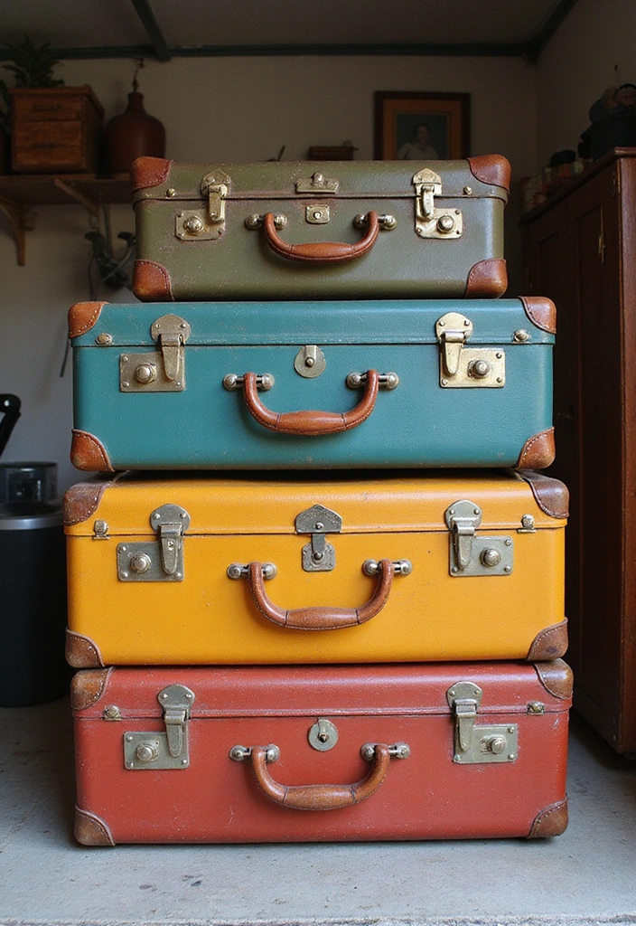20 Genius Garage Shelving Systems That'll Turn Your Chaos into Order - 12. Vintage Suitcase Storage